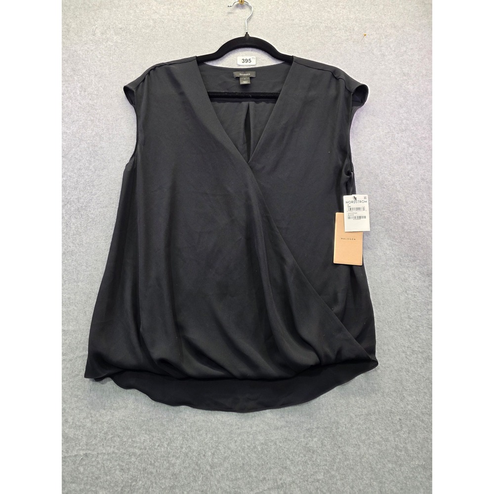 Halogen Black V-Neck Surplice Wrap Blouse Sleeveless Top HA451674MI Womens S NEW